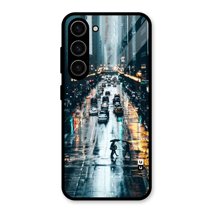 NY Streets Rainy Glass Back Case for Galaxy S23