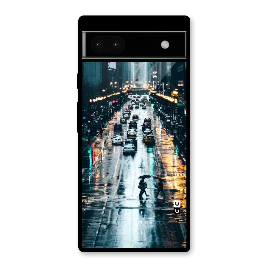 NY Streets Rainy Glass Back Case for Google Pixel 6a
