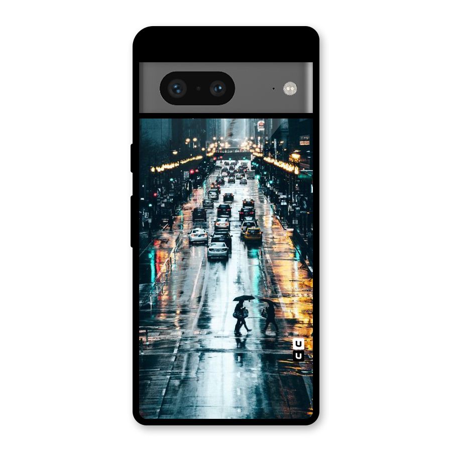 NY Streets Rainy Glass Back Case for Google Pixel 7