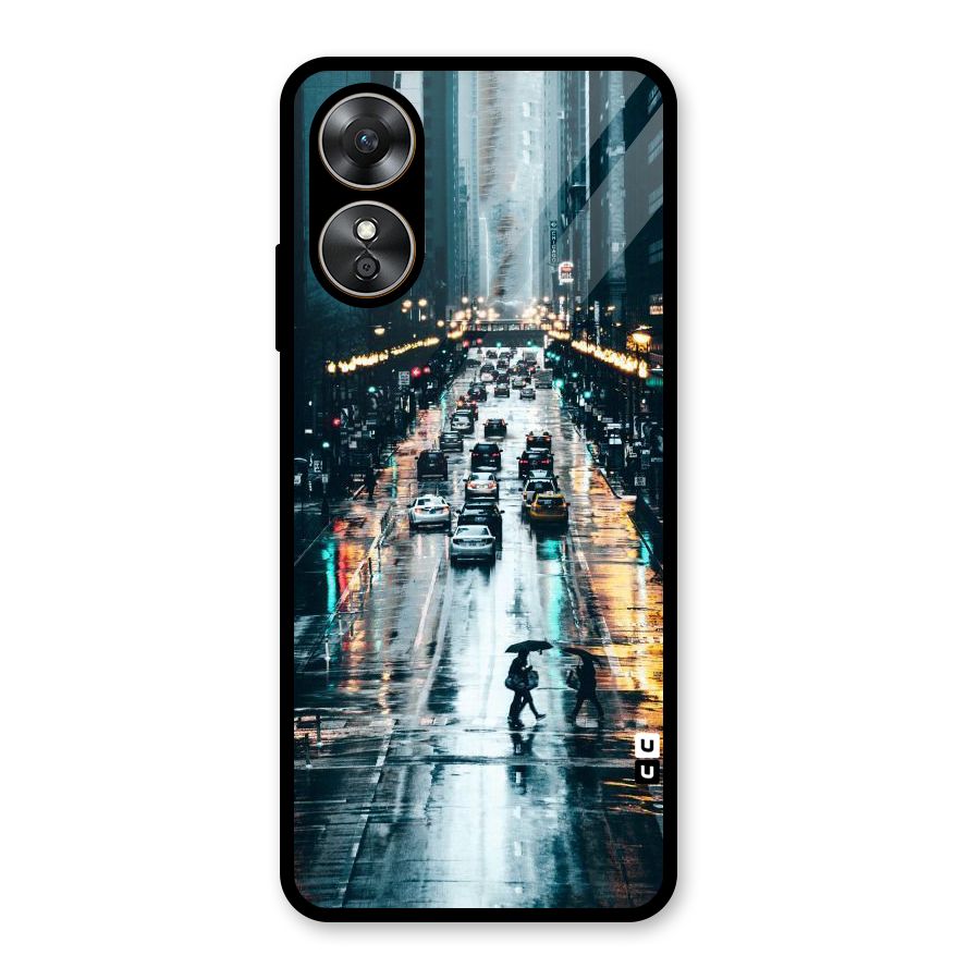 NY Streets Rainy Glass Back Case for Oppo A17