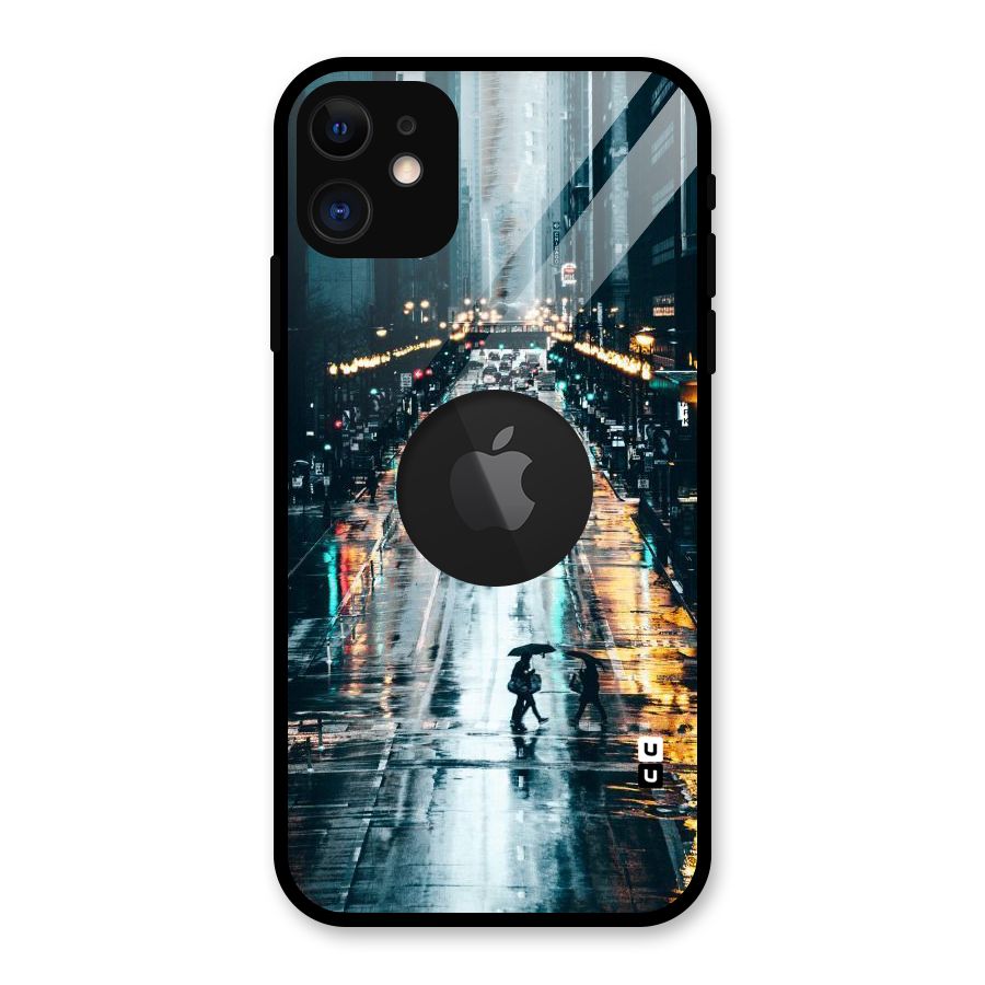 NY Streets Rainy Glass Back Case for iPhone 11 Logo Cut