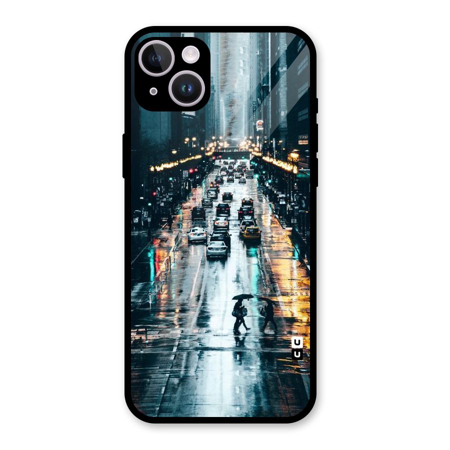 NY Streets Rainy Glass Back Case for iPhone 14 Plus