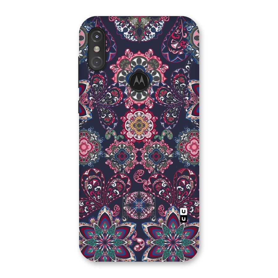 Navy Blue Bloom Pattern Back Case for Motorola One Power