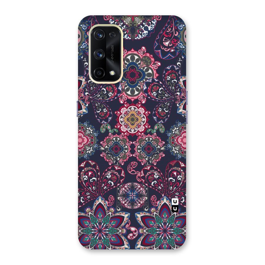 Navy Blue Bloom Pattern Glass Back Case for Realme X7 Pro