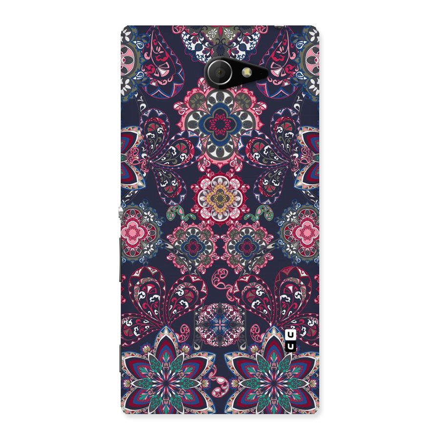 Navy Blue Bloom Pattern Back Case for Sony Xperia M2
