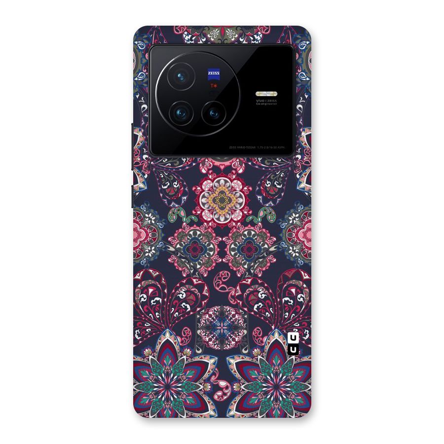 Navy Blue Bloom Pattern Back Case for Vivo X80