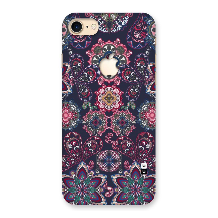 Navy Blue Bloom Pattern Back Case for iPhone 7 Apple Cut