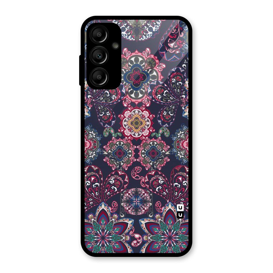Navy Blue Bloom Pattern Glass Back Case for Galaxy A14 5G