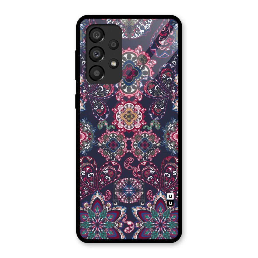 Navy Blue Bloom Pattern Glass Back Case for Galaxy A33 5G