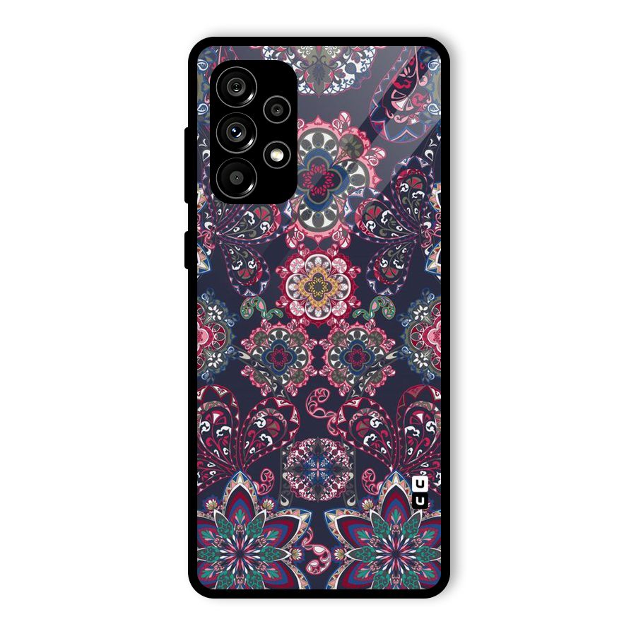 Navy Blue Bloom Pattern Glass Back Case for Galaxy A73 5G