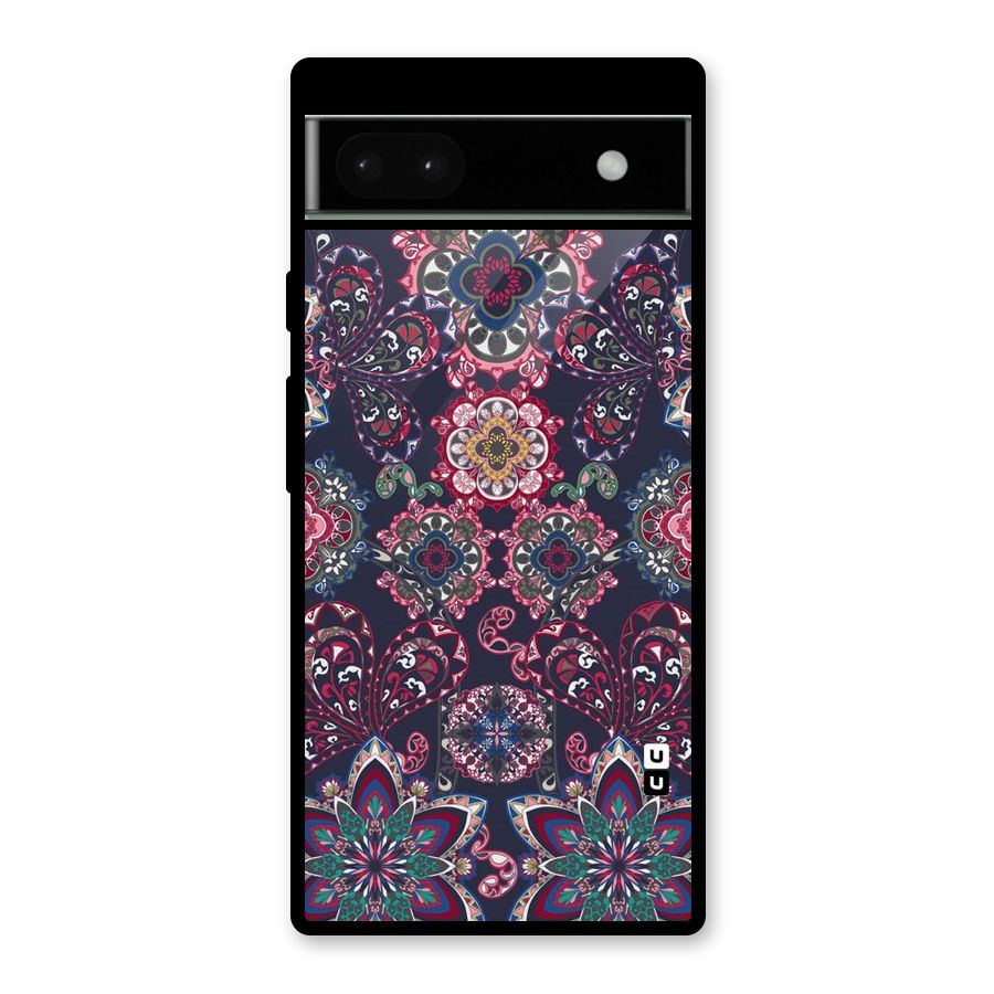 Navy Blue Bloom Pattern Glass Back Case for Google Pixel 6a