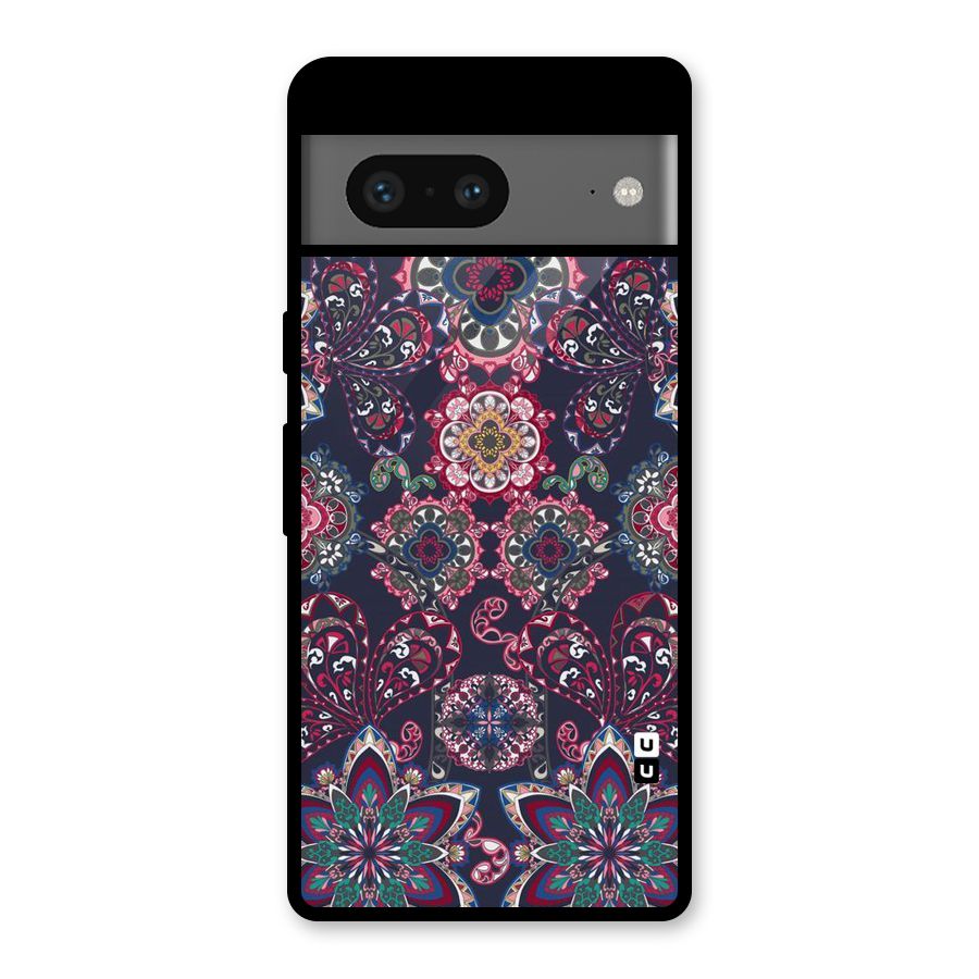 Navy Blue Bloom Pattern Glass Back Case for Google Pixel 7