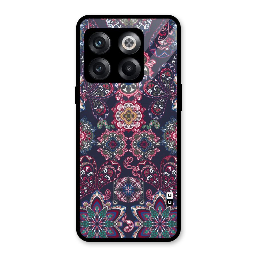 Navy Blue Bloom Pattern Glass Back Case for OnePlus 10T