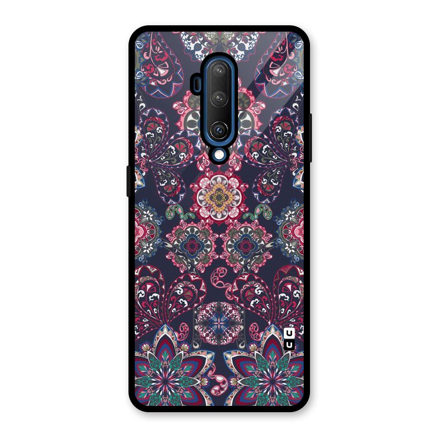 Navy Blue Bloom Pattern Glass Back Case for OnePlus 7T Pro