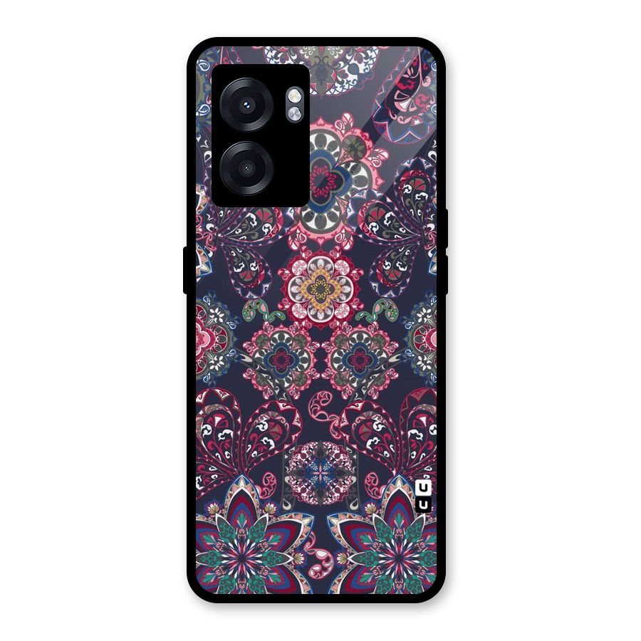 Navy Blue Bloom Pattern Glass Back Case for Oppo K10 (5G)