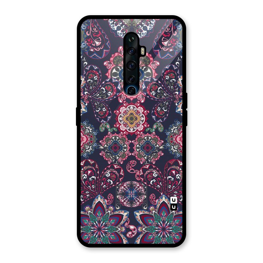 Navy Blue Bloom Pattern Glass Back Case for Oppo Reno2 F