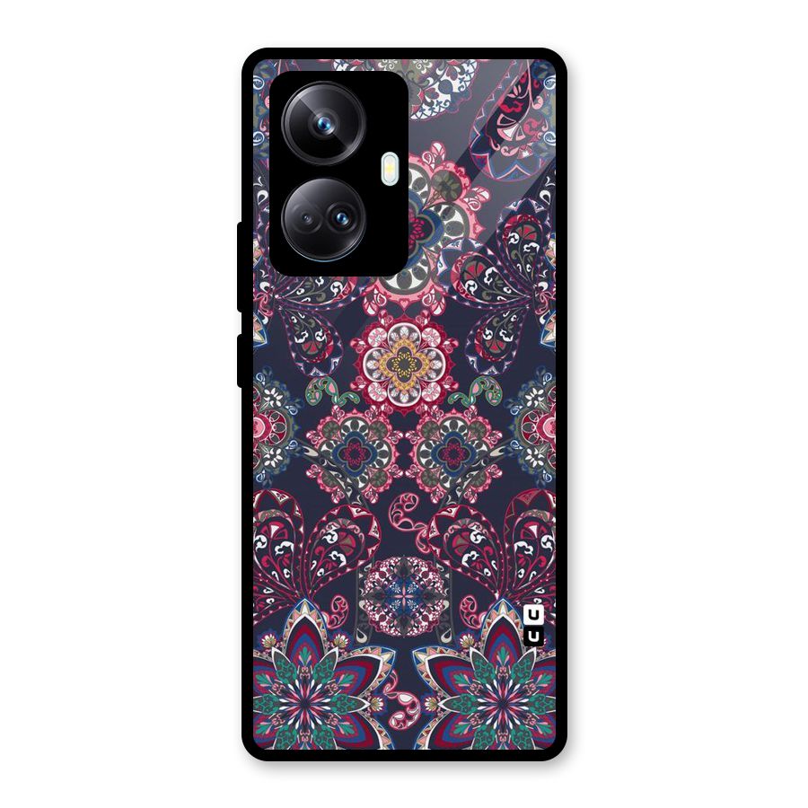 Navy Blue Bloom Pattern Glass Back Case for Realme 10 Pro Plus