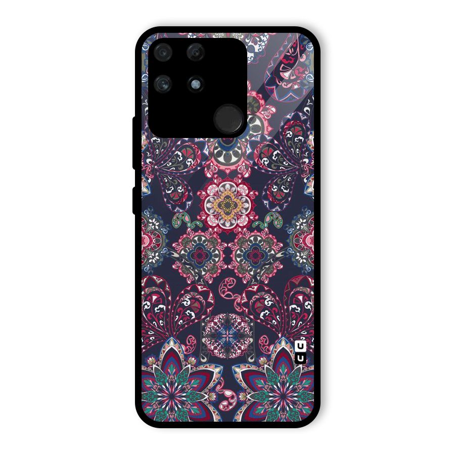 Navy Blue Bloom Pattern Glass Back Case for Realme Narzo 50A