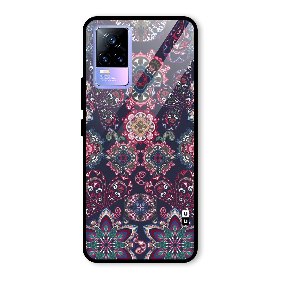 Navy Blue Bloom Pattern Glass Back Case for Vivo Y73