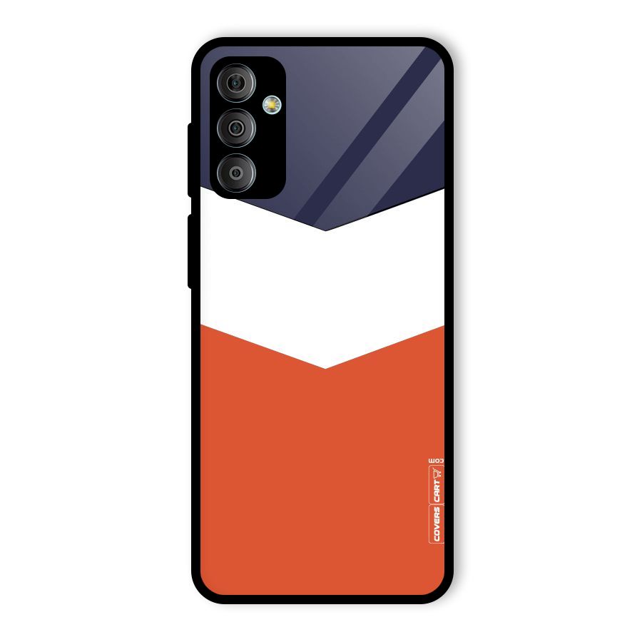 Navy Blue White Orange Arrow Glass Back Case for Galaxy F23