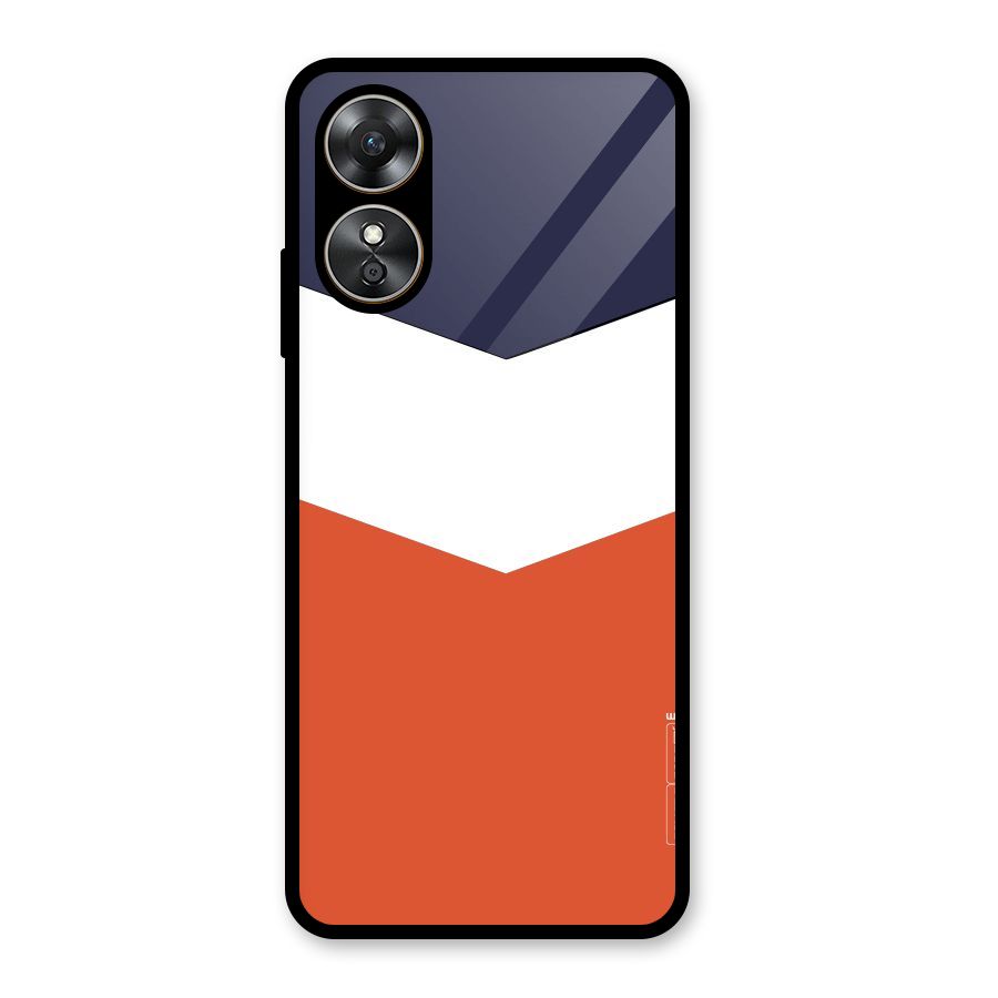 Navy Blue White Orange Arrow Glass Back Case for Oppo A17