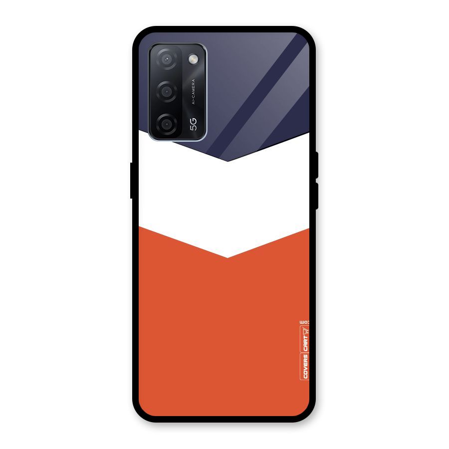 Navy Blue White Orange Arrow Glass Back Case for Oppo A53s 5G