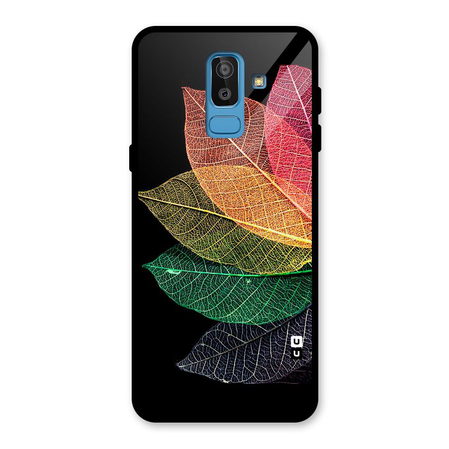 Net Leaf Color Design Glass Back Case for Galaxy J8