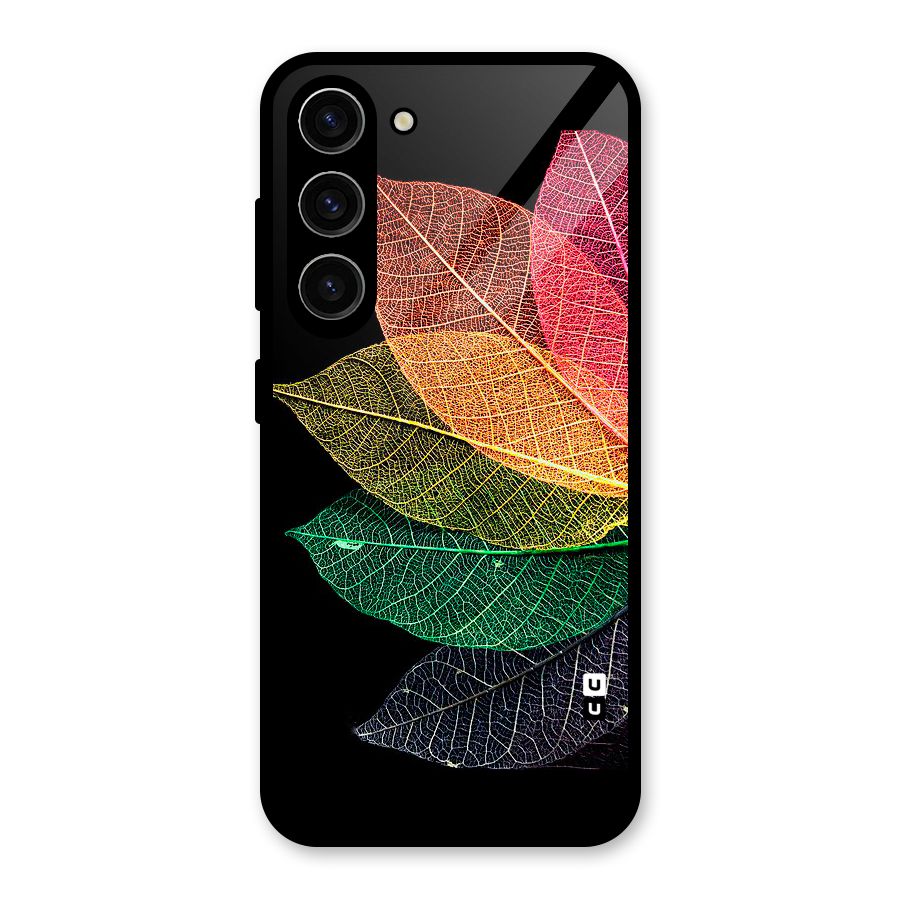 Net Leaf Color Design Glass Back Case for Galaxy S23