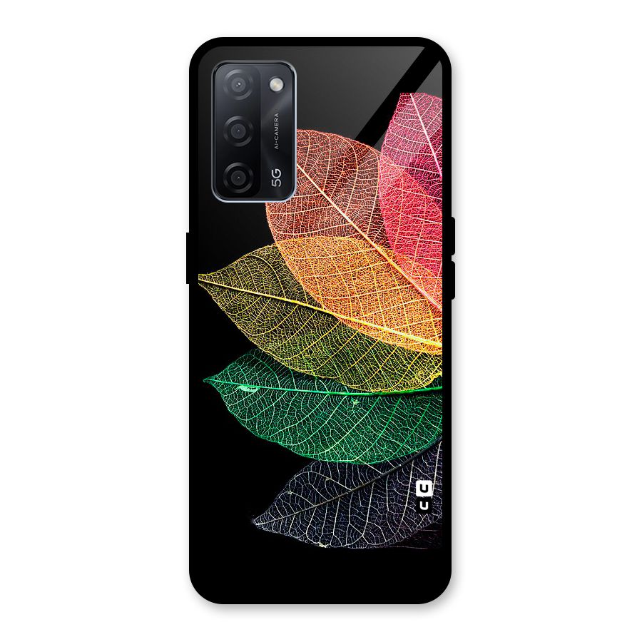 Net Leaf Color Design Glass Back Case for Oppo A53s 5G
