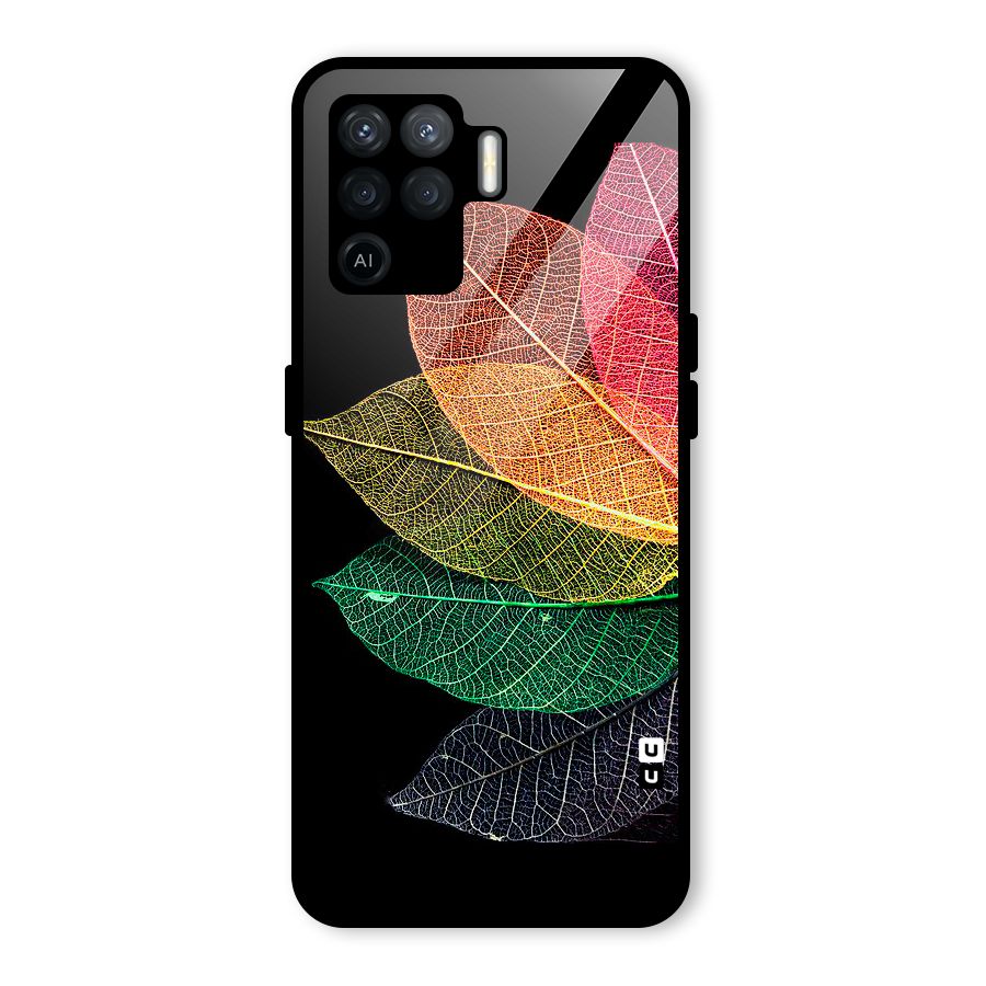 Net Leaf Color Design Glass Back Case for Oppo F19 Pro