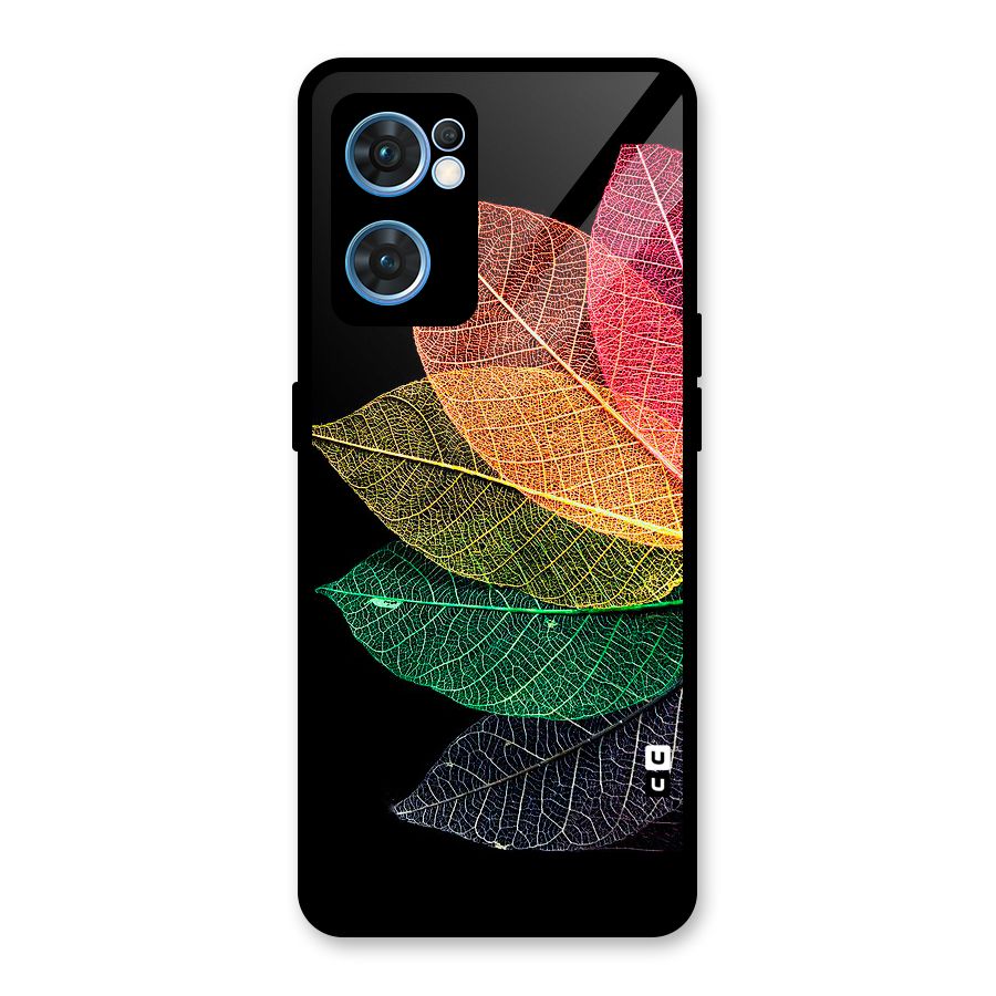 Net Leaf Color Design Glass Back Case for Oppo Reno7 5G