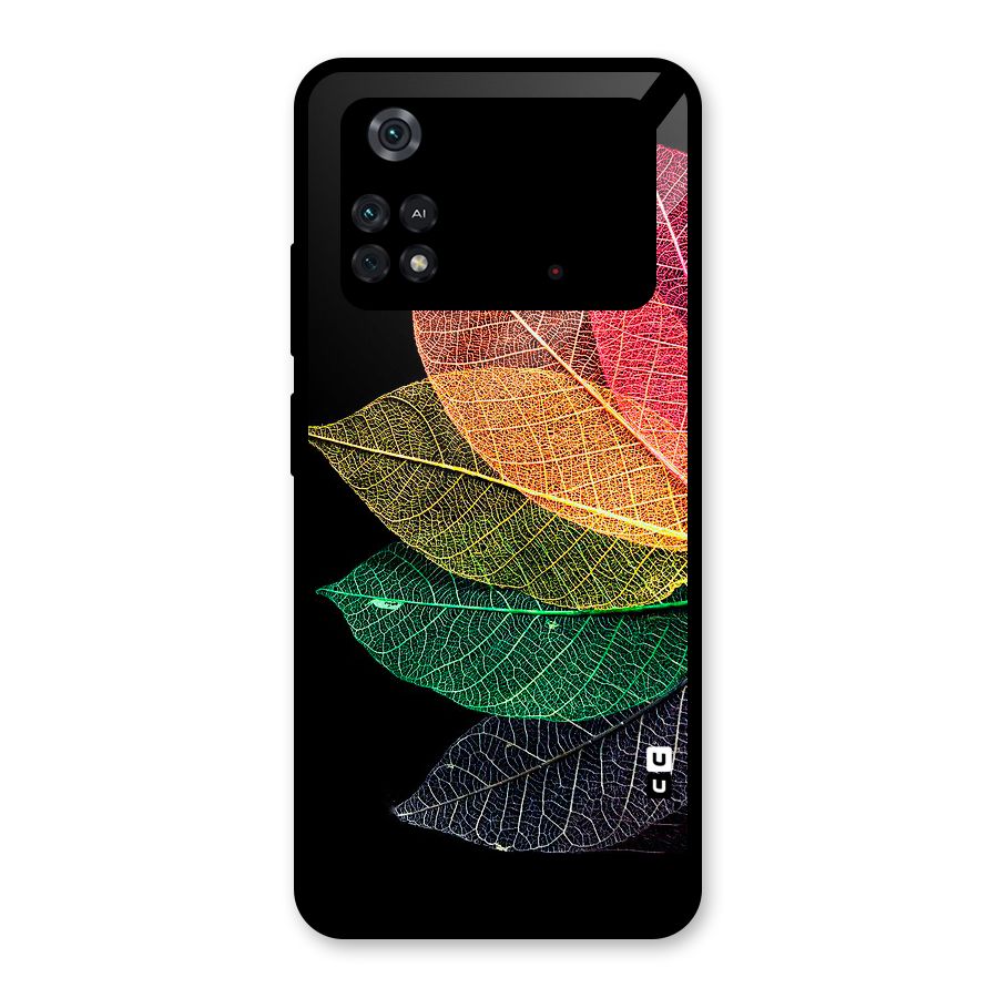Net Leaf Color Design Glass Back Case for Poco M4 Pro 4G