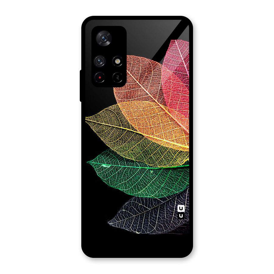 Net Leaf Color Design Glass Back Case for Redmi Note 11T 5G