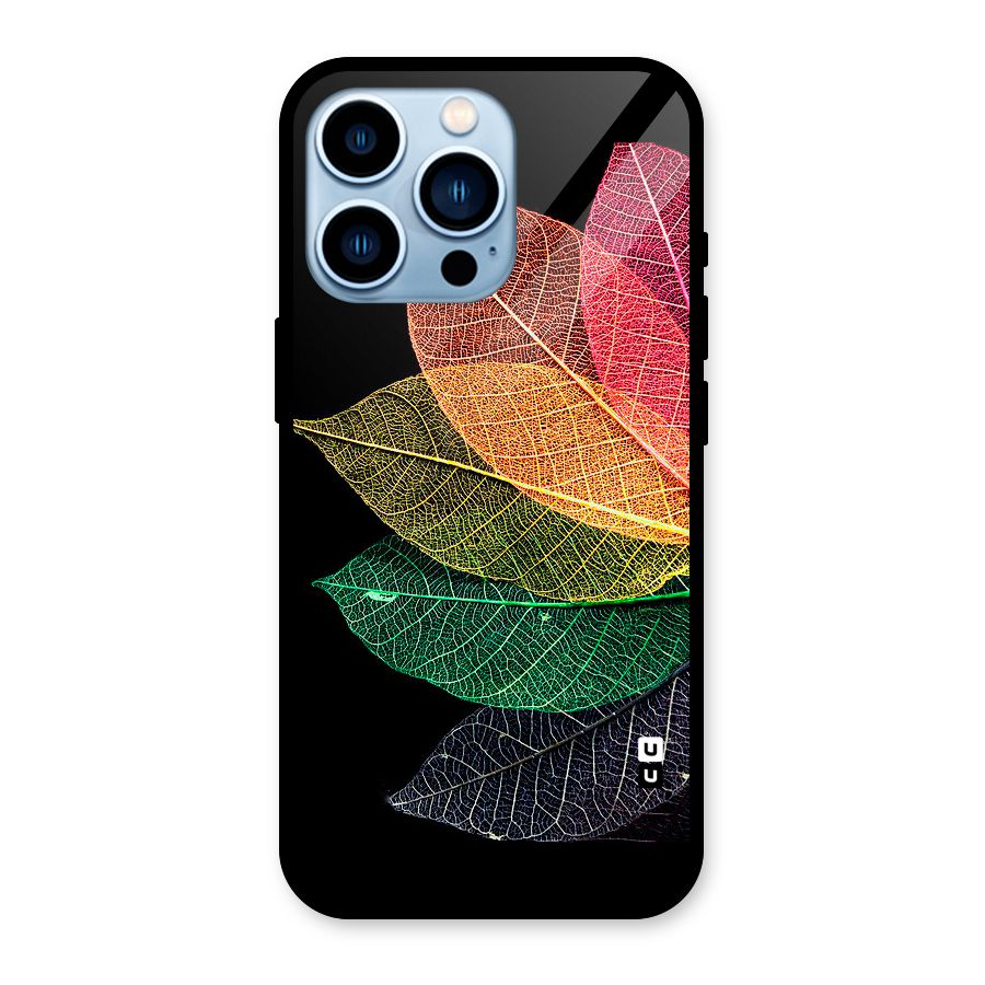 Net Leaf Color Design Glass Back Case for iPhone 13 Pro