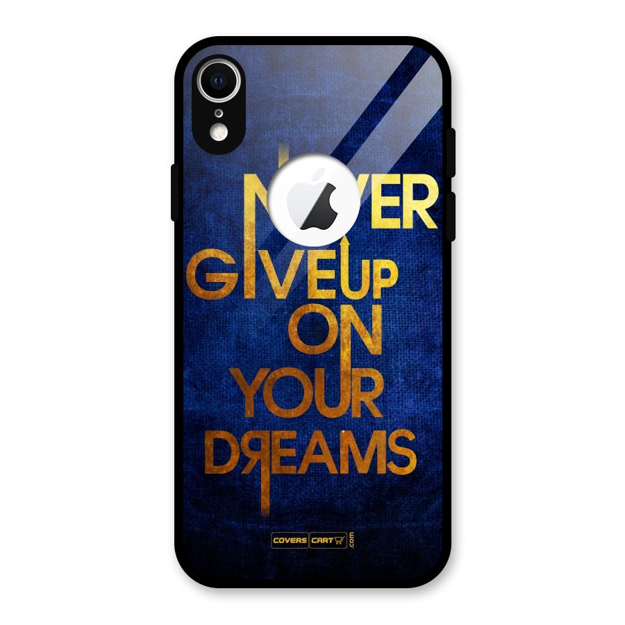 Never Give Up Glass Back Case for iPhone XR Logo Cut