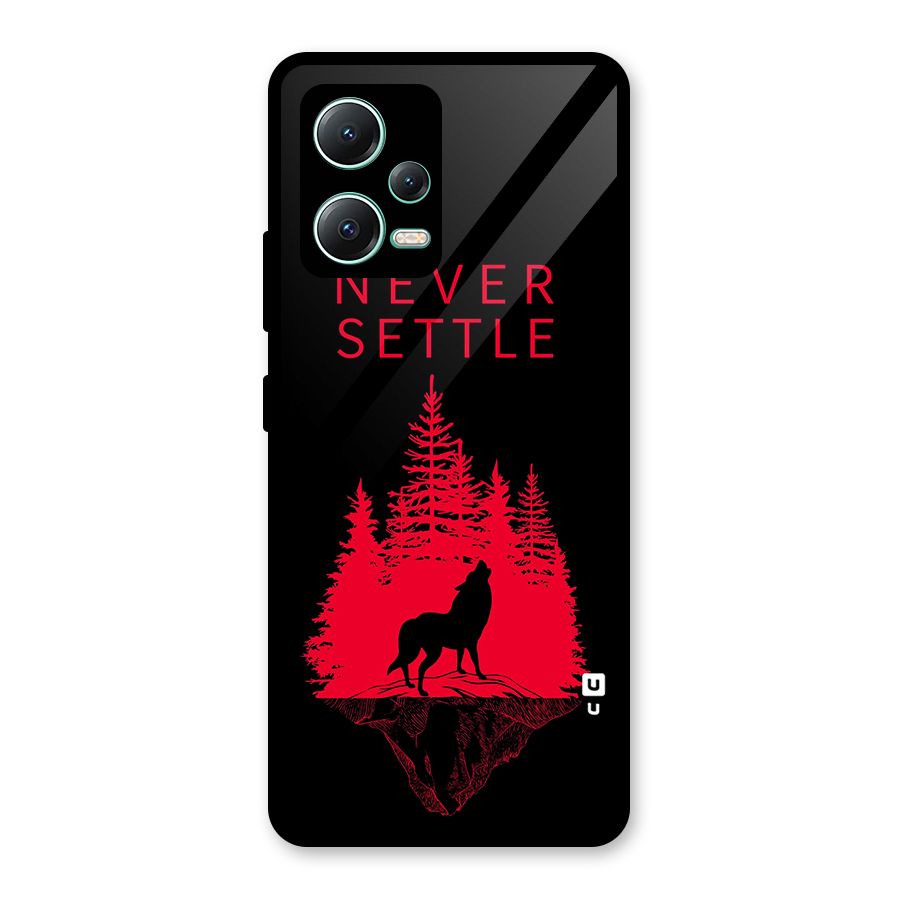 Never Settle Wolf Glass Back Case for Redmi Note 12 5G
