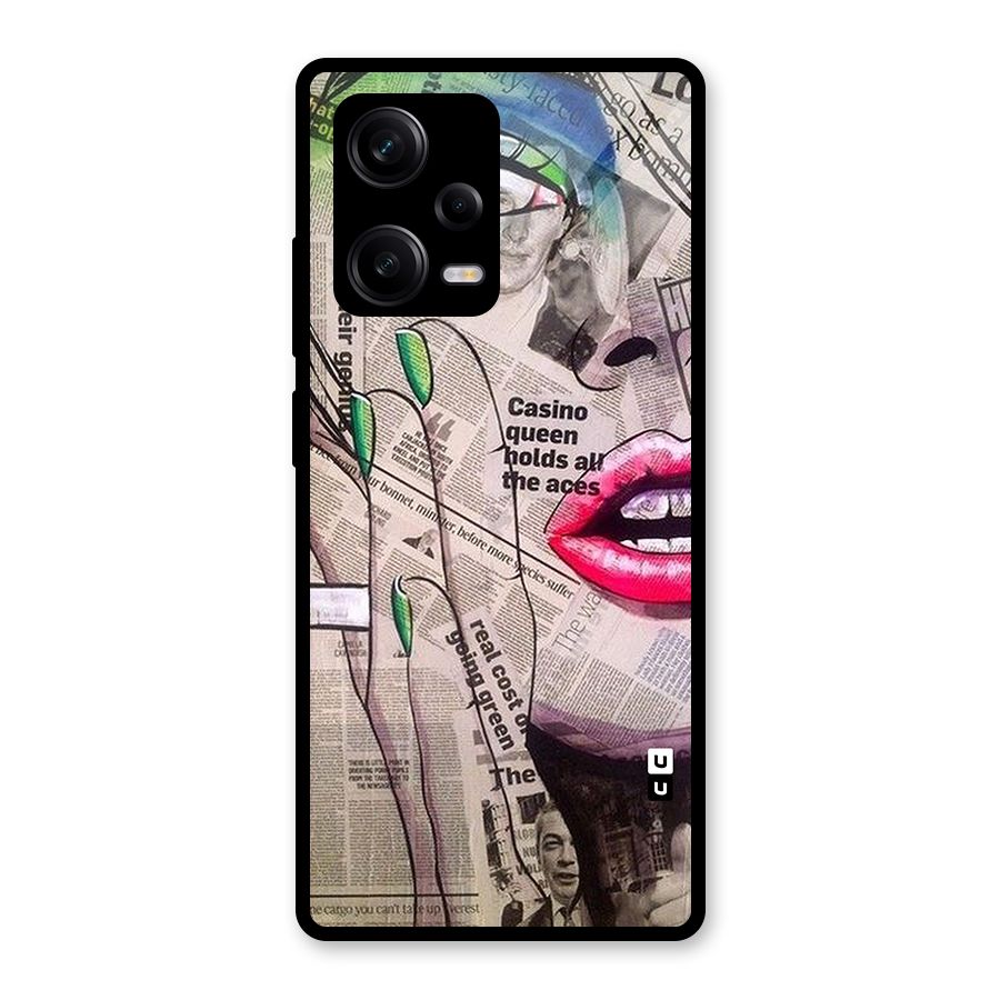 Newspaper Girl Art Glass Back Case for Redmi Note 12 Pro