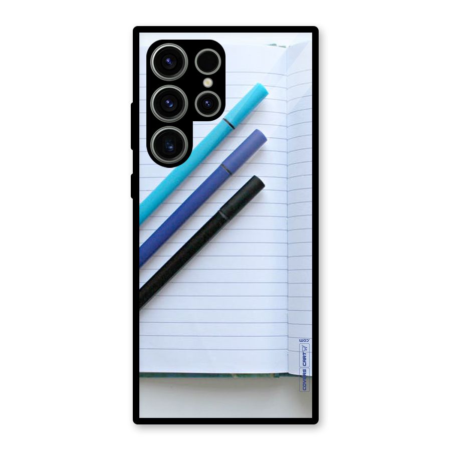 Notebook And Pens Glass Back Case for Galaxy S23 Ultra