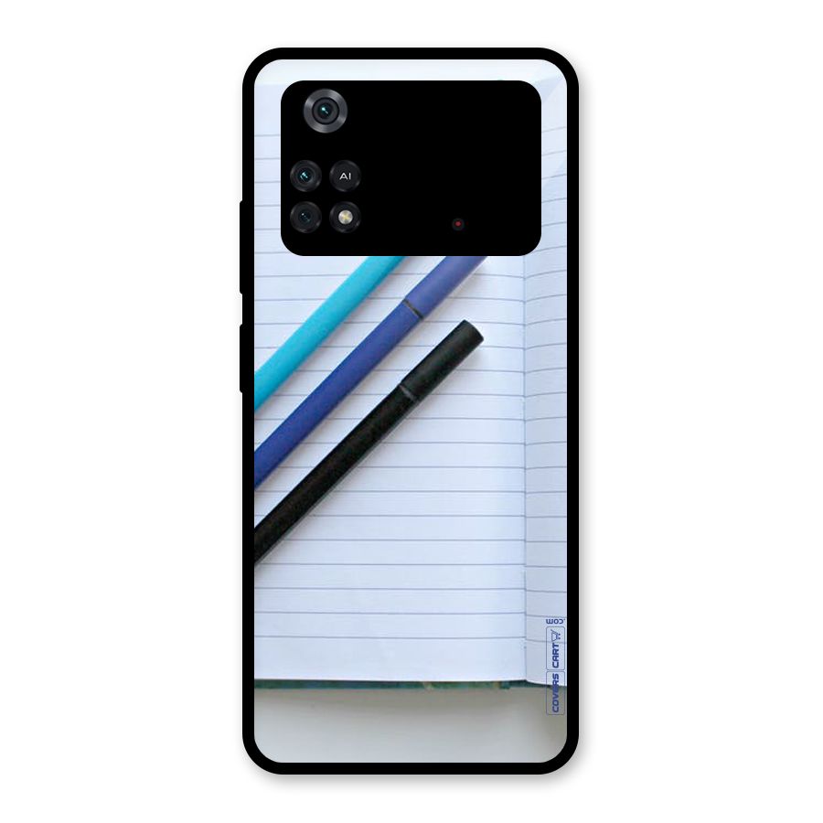 Notebook And Pens Glass Back Case for Poco M4 Pro 4G