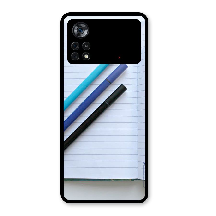 Notebook And Pens Glass Back Case for Poco X4 Pro 5G
