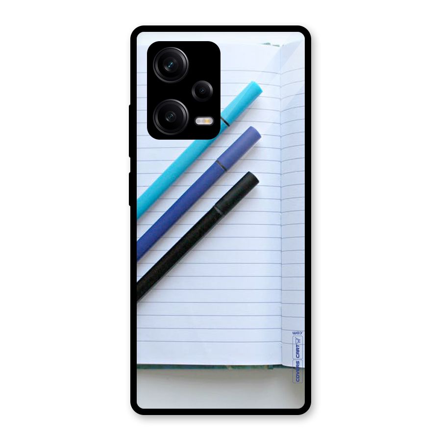 Notebook And Pens Glass Back Case for Redmi Note 12 Pro