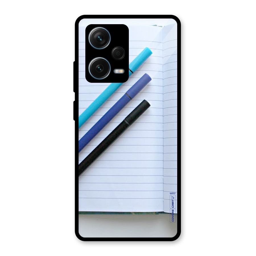 Notebook And Pens Glass Back Case for Redmi Note 12 Pro Plus 5G