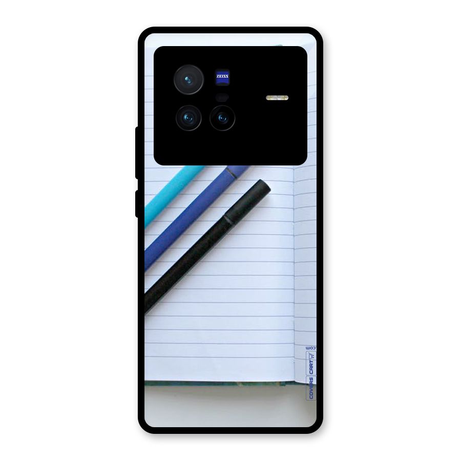 Notebook And Pens Glass Back Case for Vivo X80