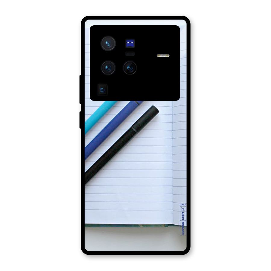 Notebook And Pens Glass Back Case for Vivo X80 Pro