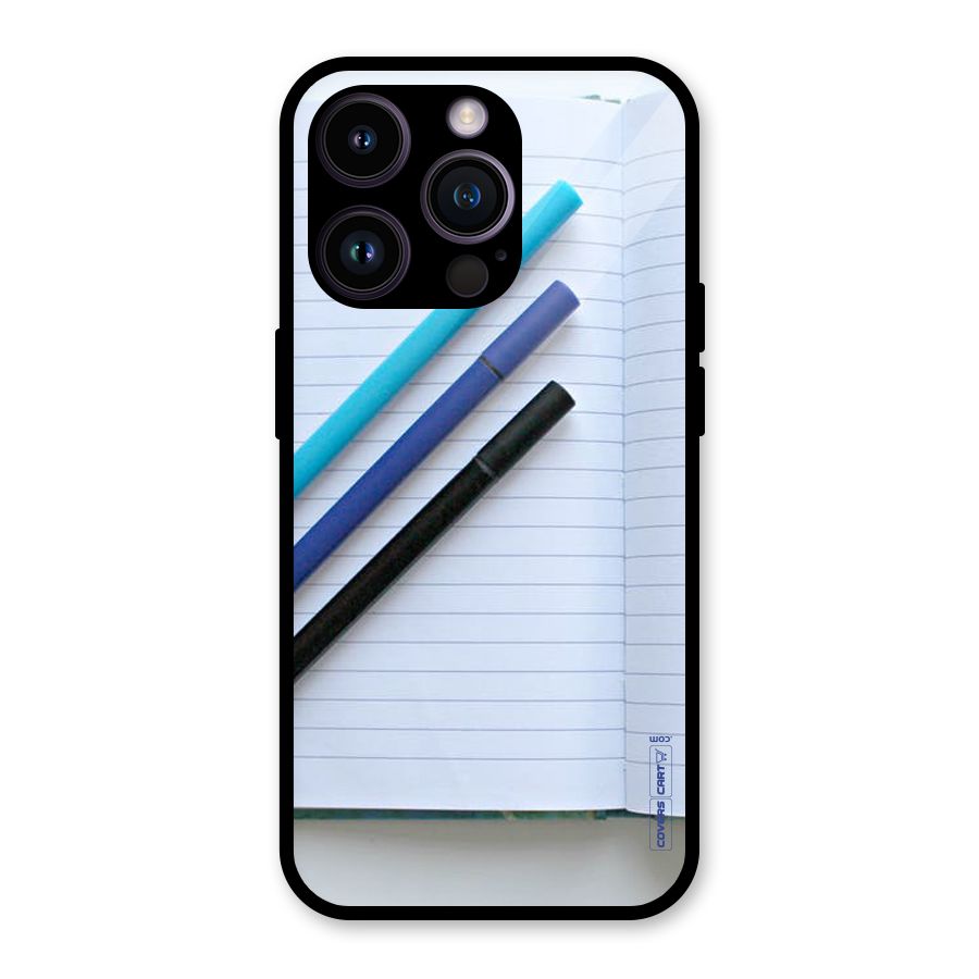 Notebook And Pens Glass Back Case for iPhone 14 Pro