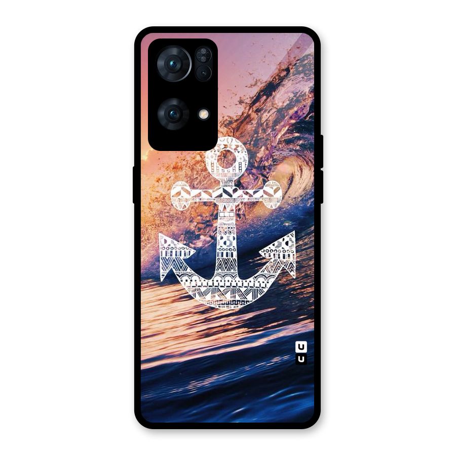 Ocean Anchor Wave Glass Back Case for Oppo Reno7 Pro 5G