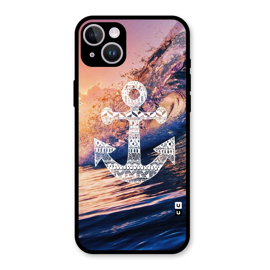 Ocean Anchor Wave Glass Back Case for iPhone 14 Plus