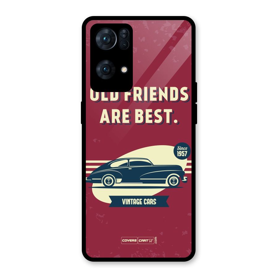 Old Friends Vintage Car Glass Back Case for Oppo Reno7 Pro 5G