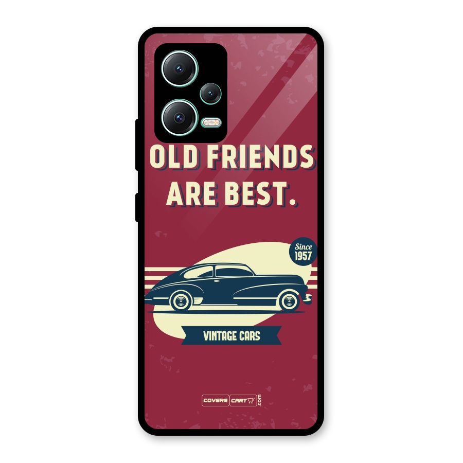 Old Friends Vintage Car Glass Back Case for Redmi Note 12 5G