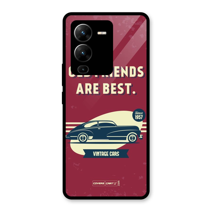 Old Friends Vintage Car Glass Back Case for Vivo V25 Pro